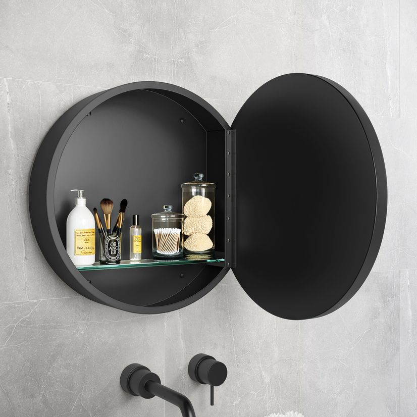 Mollie Black Framed Round Mirror Cabinet 500mm