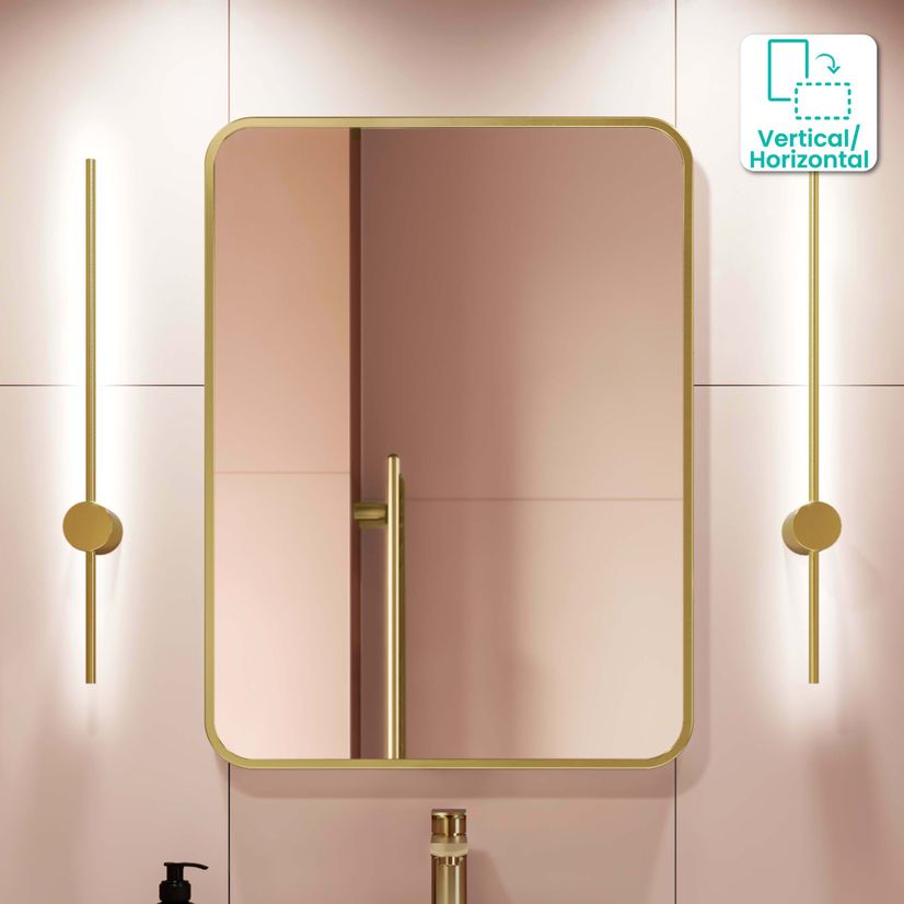 Olivia Brushed Brass Rectangular Bathroom Mirror 800x600mm