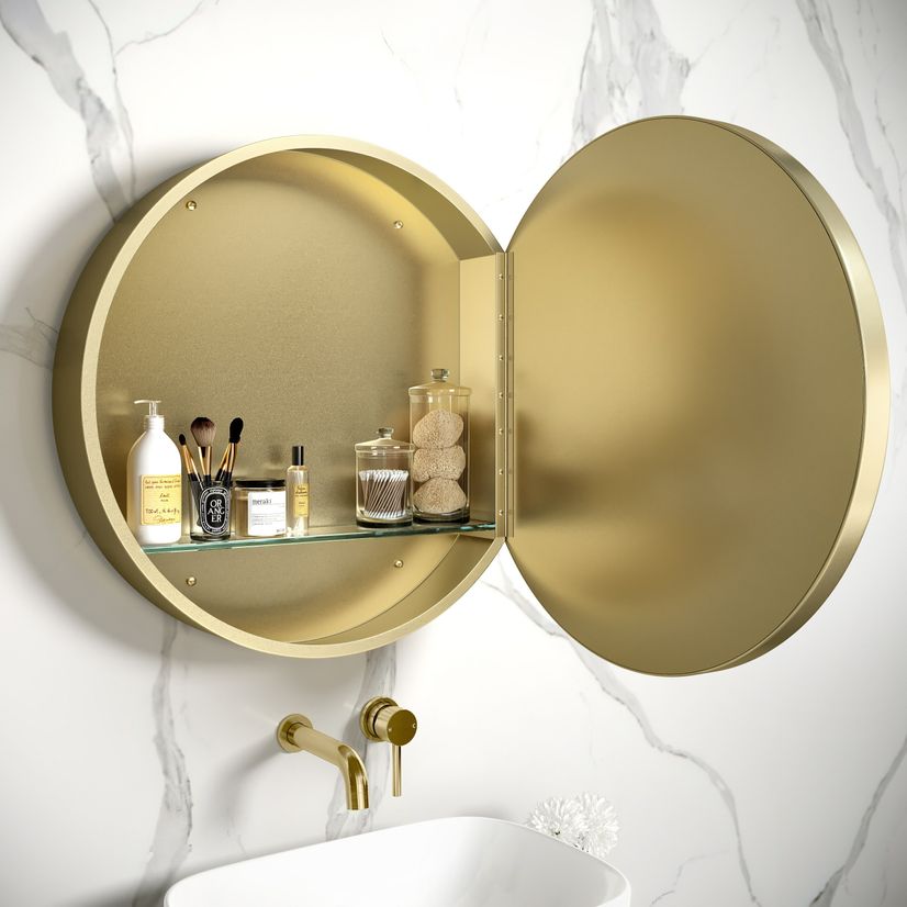 Mollie Matt Brass Round Mirror Cabinet 600mm