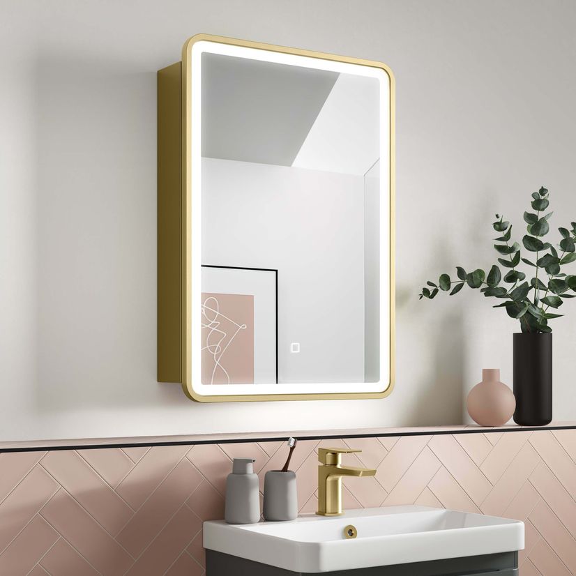 Olivia Matt Brass Illuminated LED Mirror Cabinet 710x500mm