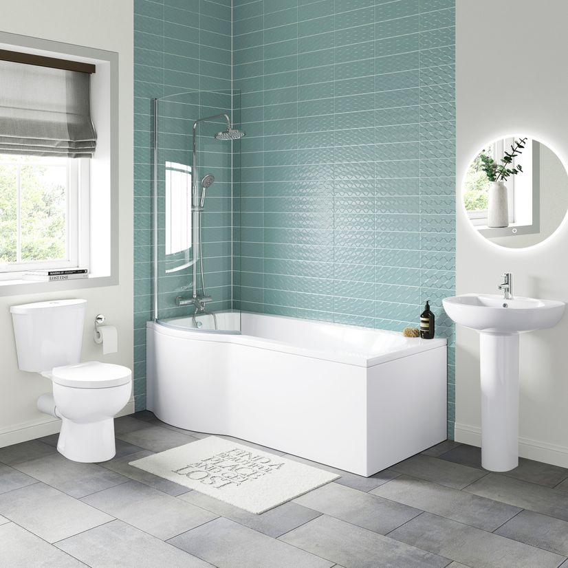 Austin Basin & Toilet Set with 1700mm P Shaped Shower Bath Suite - Left Handed