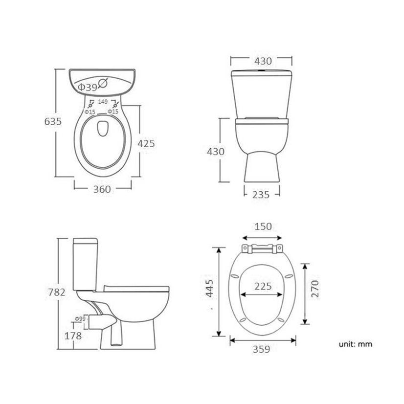 Austin Basin & Toilet Set with 1700mm P Shaped Shower Bath Suite - Right Handed