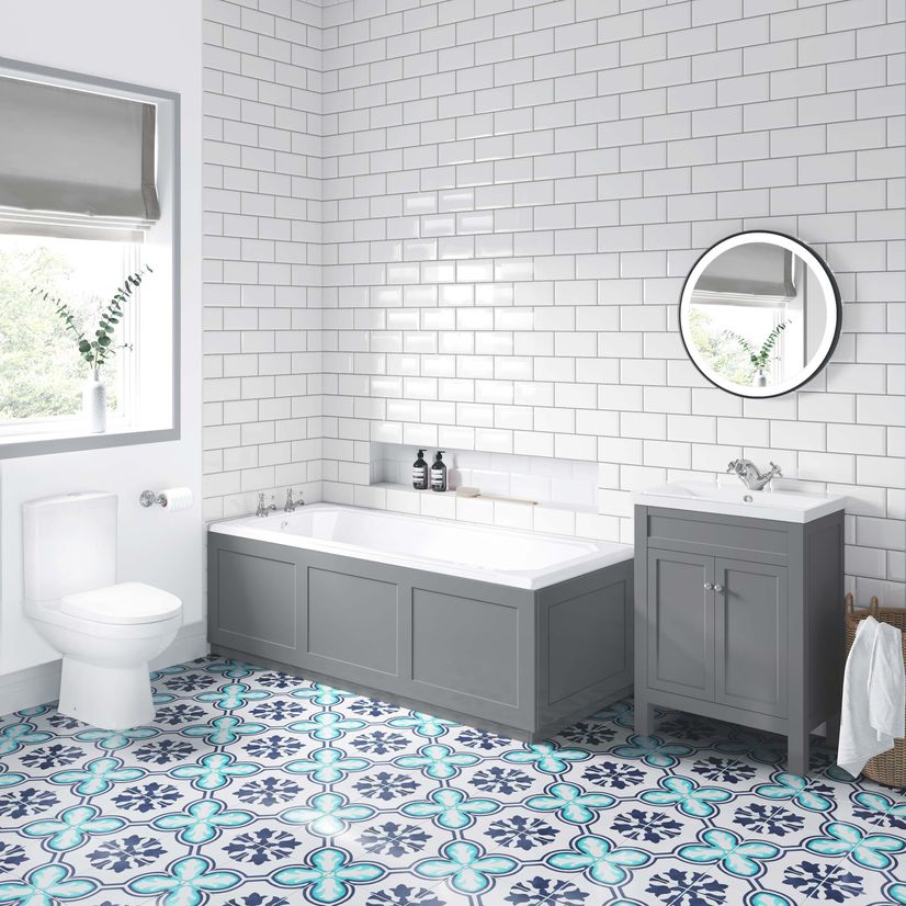 Bermuda Dove Grey Vanity & Toilet Set with 1700x750mm Straight Bath