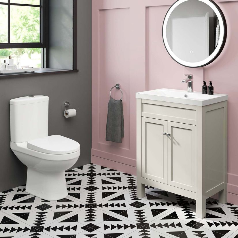 Bermuda Chalk White Basin Vanity 600mm and Toilet Set