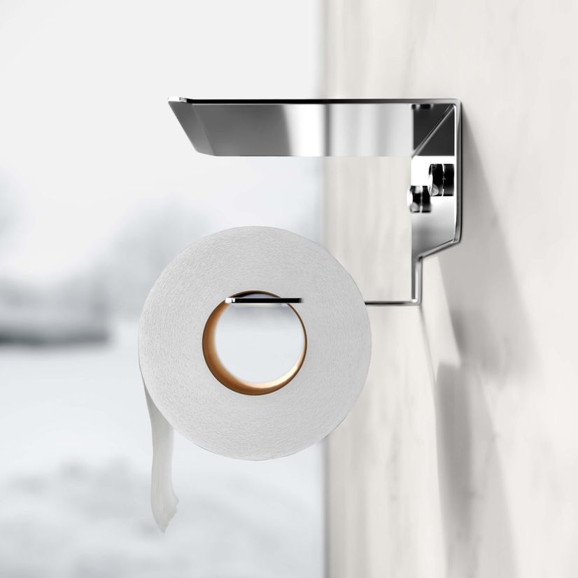 Remi Easy Fix Chrome Toilet Roll Holder with Shelf
