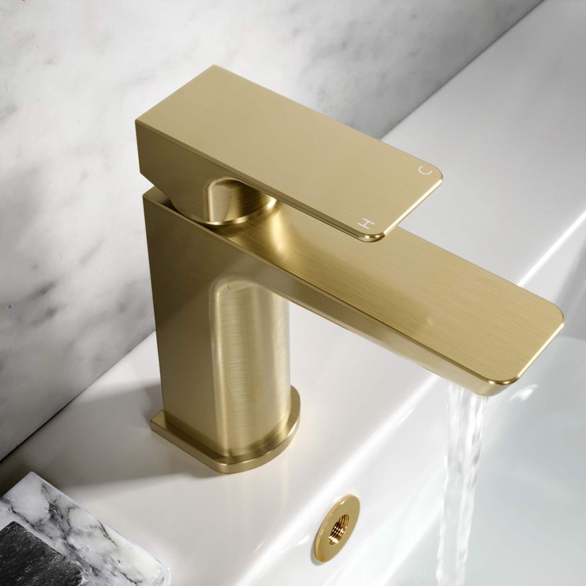 Soar Brushed Brass Basin & Shower Bath Mixer Tap Set