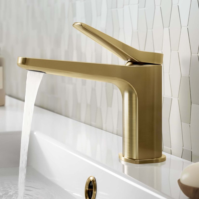 Aire Brushed Brass Basin & Shower Bath Mixer Tap Set