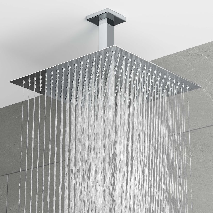 Galway Premium Ceiling Chrome Square Thermostatic Shower Set - 300mm Head & Slider Shower