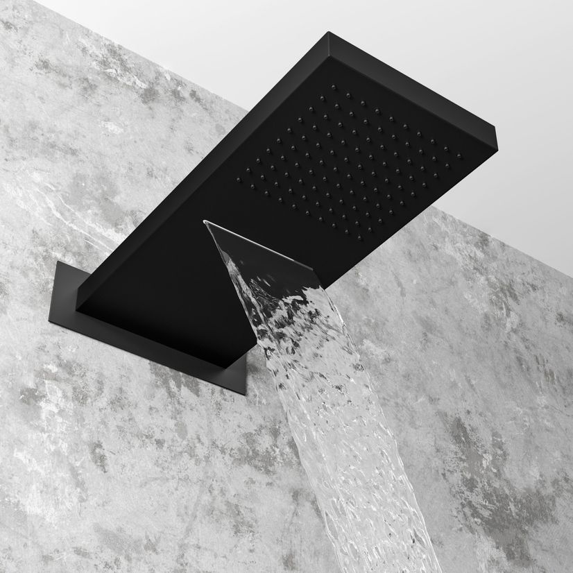 Galway Premium Matt Black Square Thermostatic Waterfall Shower Set