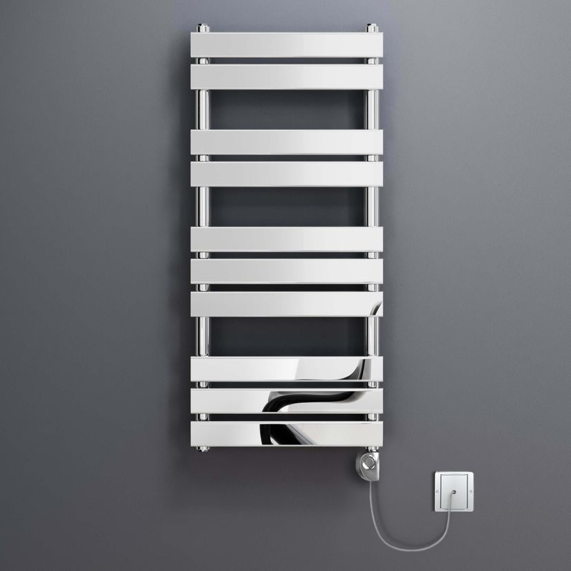Santorini Electric Chrome Flat Panel Heated Towel Rail 1000x450mm
