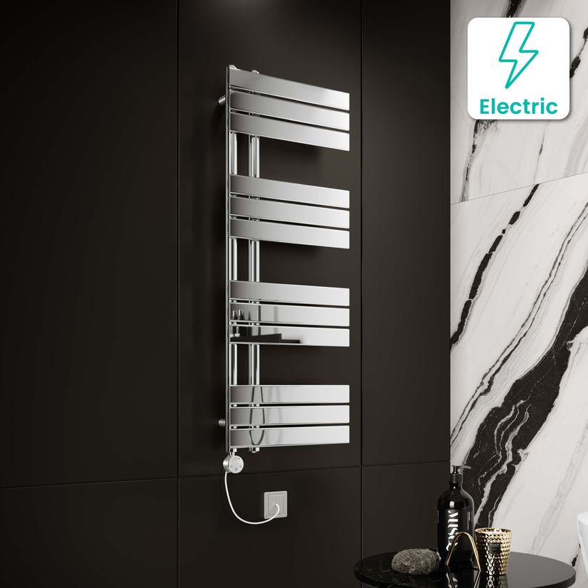 Seville Electric Chrome Designer Flat Panel Heated Towel Rail 1200x450mm