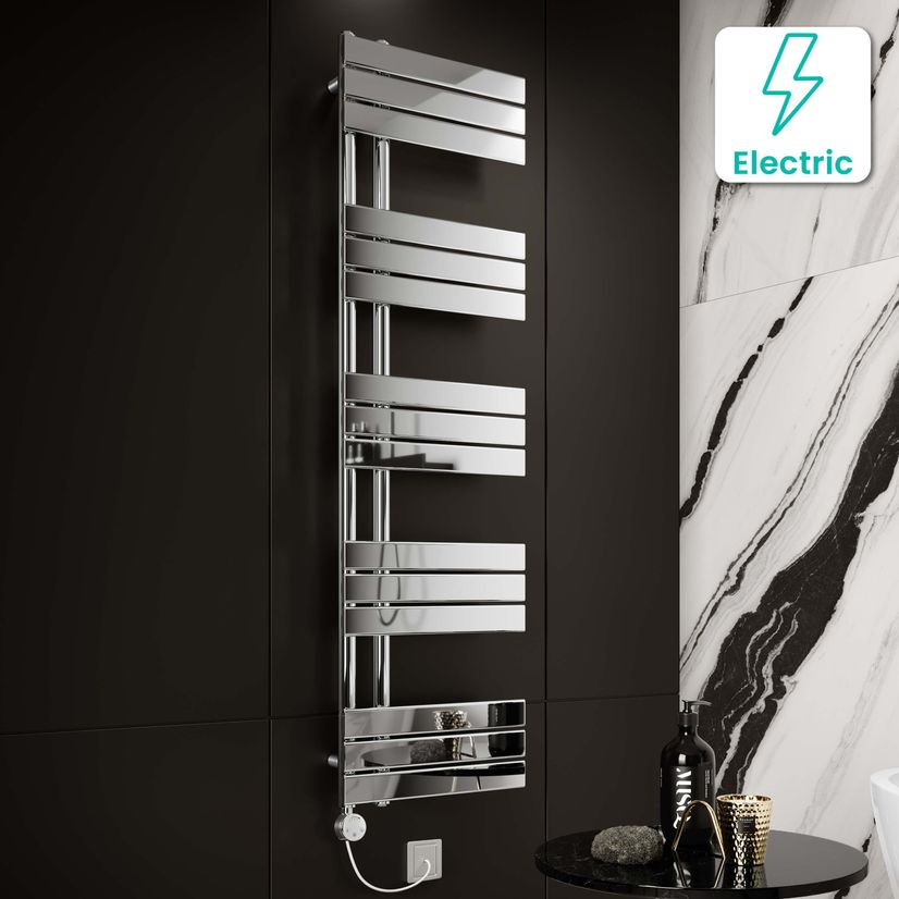 Seville Electric Chrome Designer Flat Panel Heated Towel Rail 1600x450mm