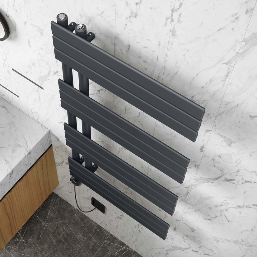 Seville Electric Anthracite Designer Flat Panel Heated Towel Rail 1200x600mm