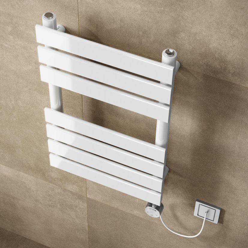Santorini Electric White Flat Panel Heated Towel Rail 650x400mm