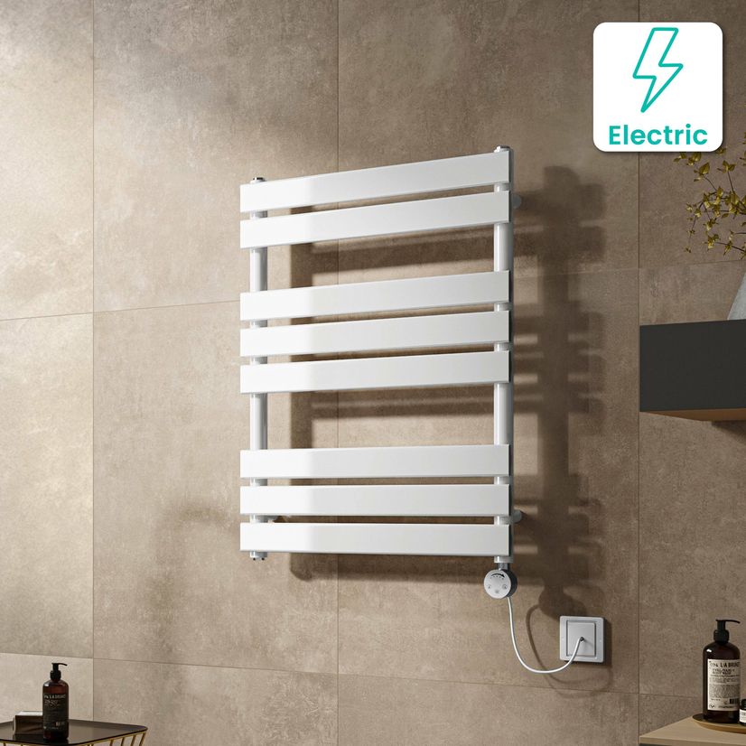 Santorini Electric White Flat Panel Heated Towel Rail 800x600mm