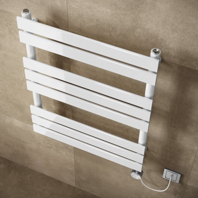 Santorini Electric White Flat Panel Heated Towel Rail 800x600mm