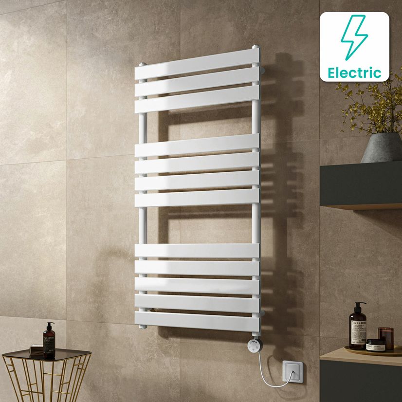 Santorini Electric White Flat Panel Heated Towel Rail 1200x600mm