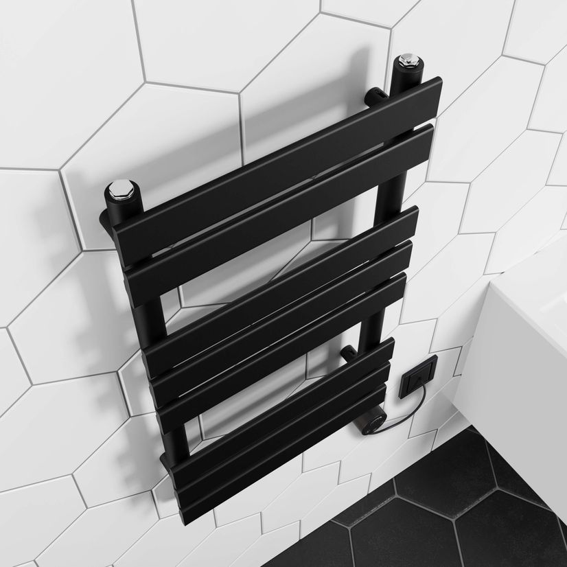 Santorini Electric Matt Black Flat Panel Heated Towel Rail 800x450mm