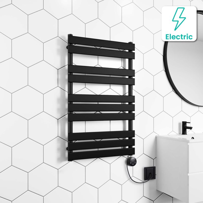 Santorini Electric Matt Black Flat Panel Heated Towel Rail 1000x600mm