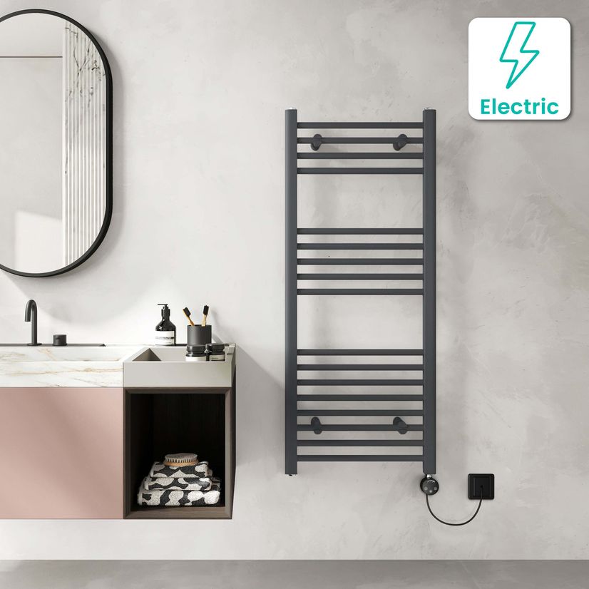 Barcelona Electric Anthracite Straight Heated Towel Rail 1200x500mm