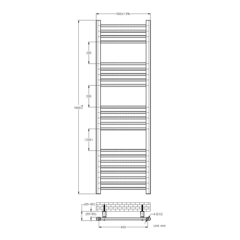Barcelona Electric Anthracite Straight Heated Towel Rail 1600x500mm