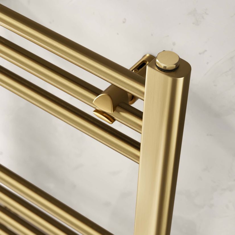 Barcelona Electric Brushed Brass Straight Heated Towel Rail 800x400mm