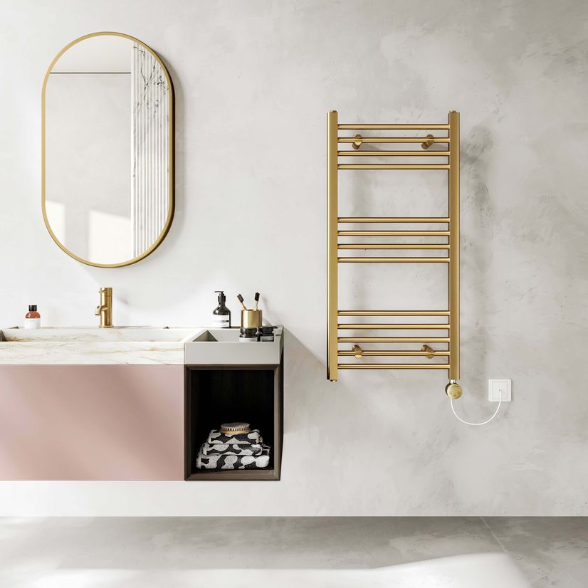 Barcelona Electric Brushed Brass Straight Heated Towel Rail 1000x500mm