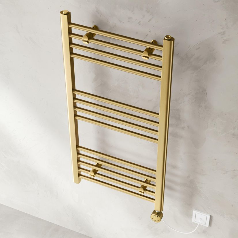 Barcelona Electric Brushed Brass Straight Heated Towel Rail 1000x500mm