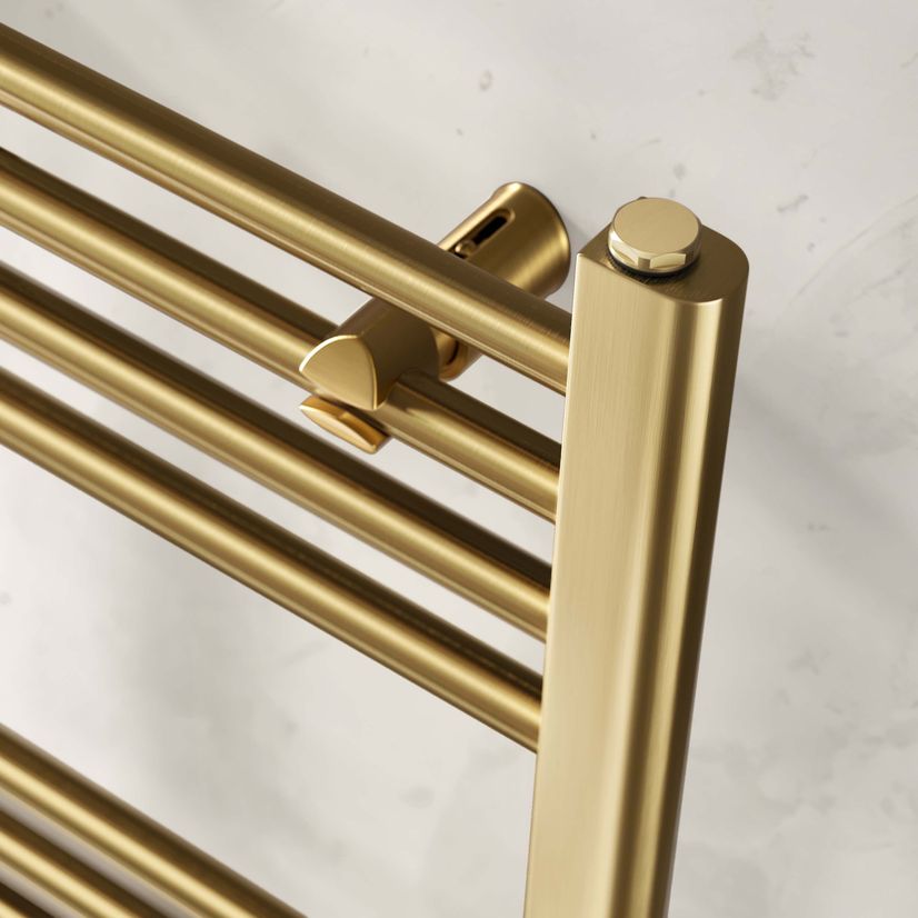 Barcelona Electric Brushed Brass Straight Heated Towel Rail 1200x500mm