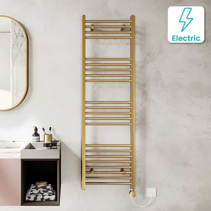Barcelona Electric Brushed Brass Straight Heated Towel Rail 1600x500mm