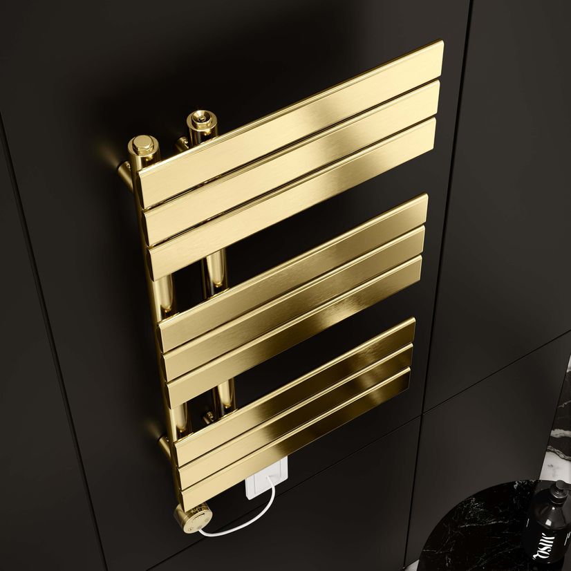Seville Electric Brushed Brass Designer Flat Panel Heated Towel Rail 800x450mm
