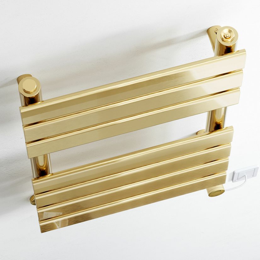 Santorini Electric Brushed Brass Flat Panel Heated Towel Rail 650x400mm