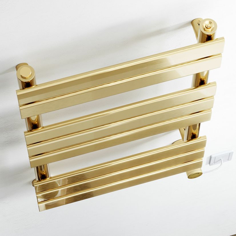 Santorini Electric Brushed Brass Flat Panel Heated Towel Rail 800x450mm