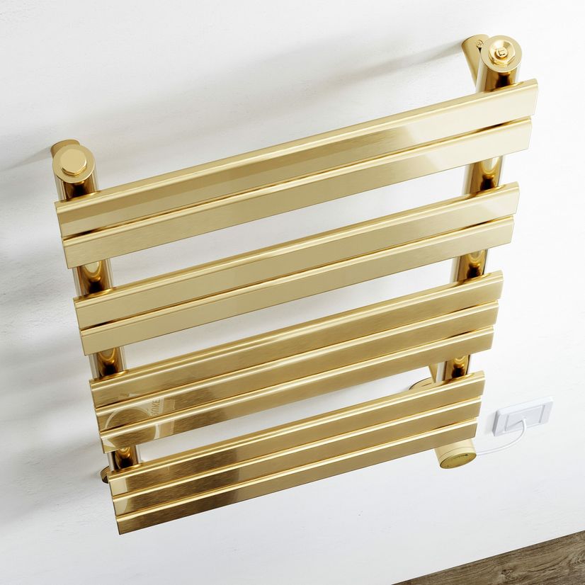 Santorini Electric Brushed Brass Flat Panel Heated Towel Rail 1000x450mm