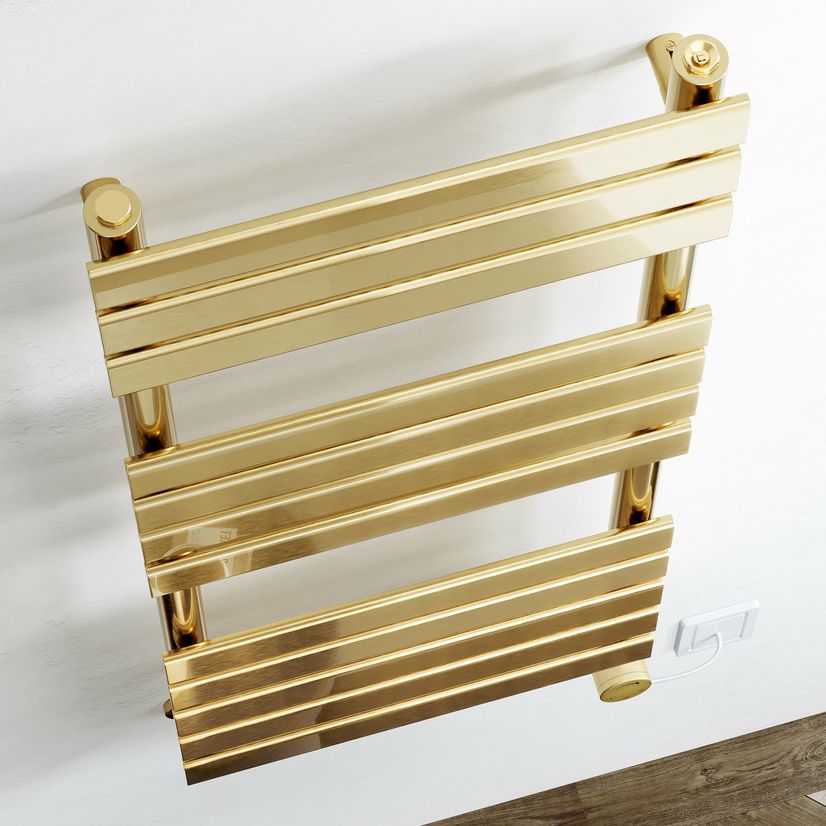 Santorini Electric Brushed Brass Flat Panel Heated Towel Rail 1200x450mm
