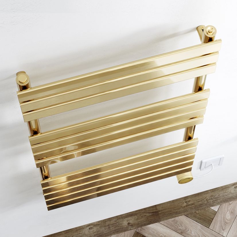 Santorini Electric Brushed Brass Flat Panel Heated Towel Rail 1200x600mm