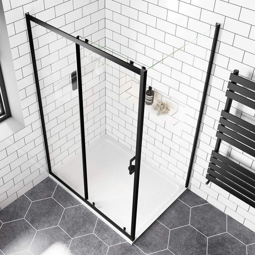 London Matt Black 6mm Sliding Shower Enclosure 1200x800mm