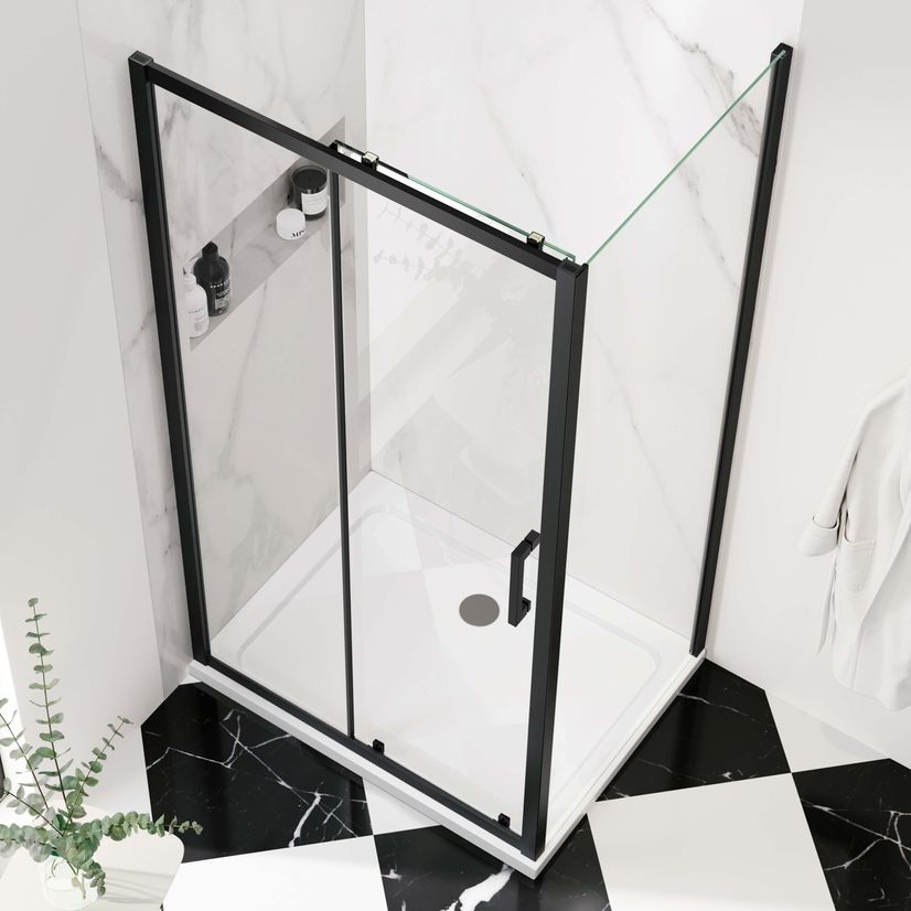 Hamburg Matt Black Easy Clean 8mm Sliding Shower Enclosure 1000x760mm - Easy Fix