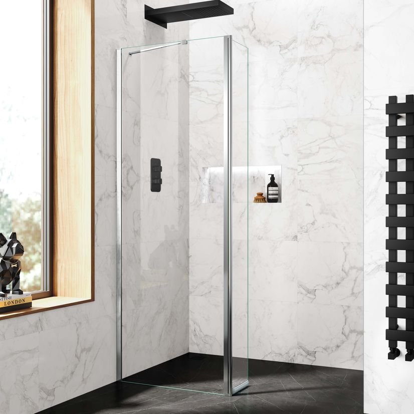 Copenhagen Easy Clean 8mm Wet Room Shower Glass 700mm & 250mm Pivotal Return Panel