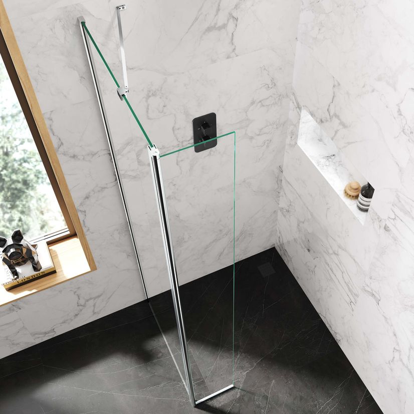 Copenhagen Easy Clean 8mm Wet Room Shower Glass 800mm & 250mm Pivotal Return Panel