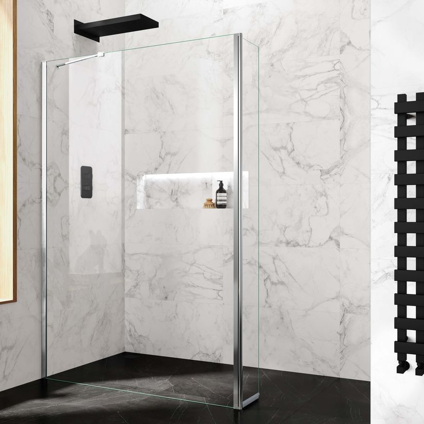 Copenhagen Easy Clean 8mm Wet Room Shower Glass Panel 1400mm & 250mm Pivotal Return Panel
