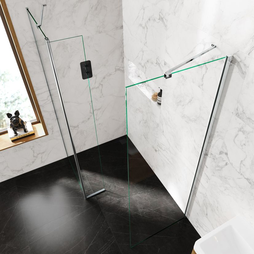 Copenhagen Easy Clean 8mm Walk In Shower Enclosure 700mm & 700mm Glass with Pivotal Return Panel