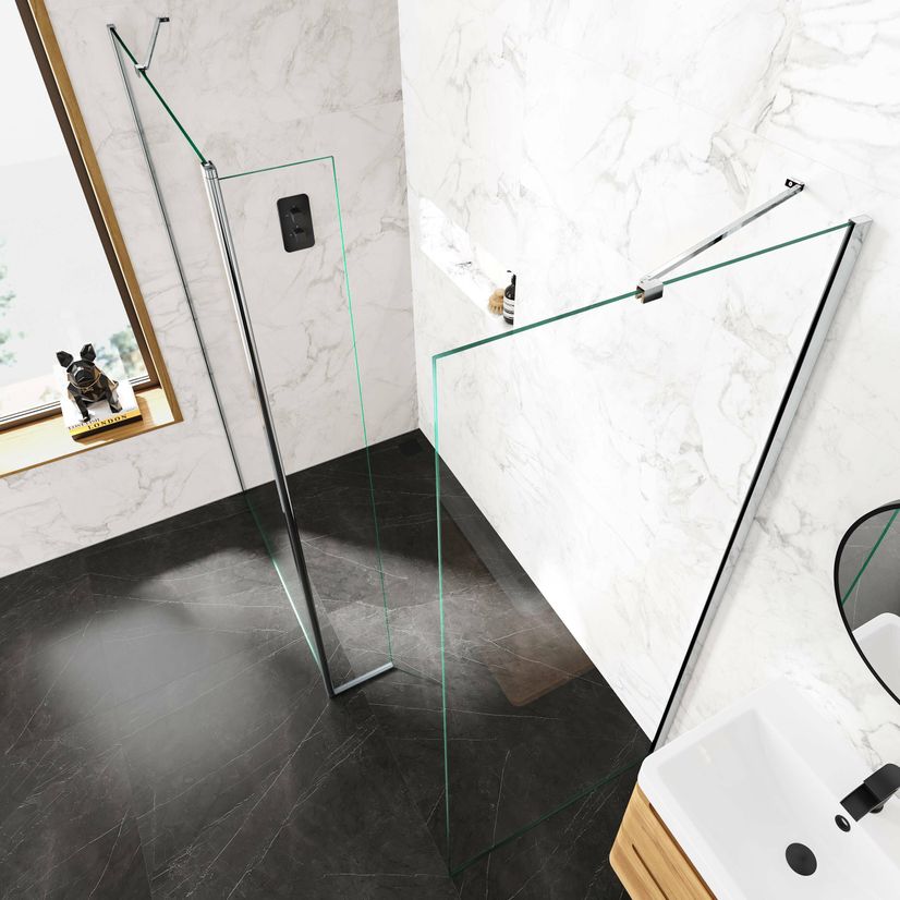 Copenhagen Easy Clean 8mm Walk In Shower Enclosure 1100mm & 800mm Glass with Pivotal Return Panel