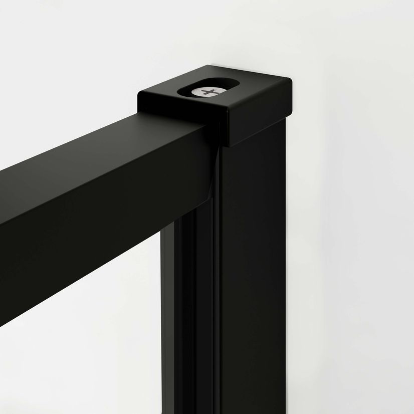 Munich Matt Black Grid 8mm Walk In Shower Enclosure 900mm & 900mm Glass with Pivotal Return Panel