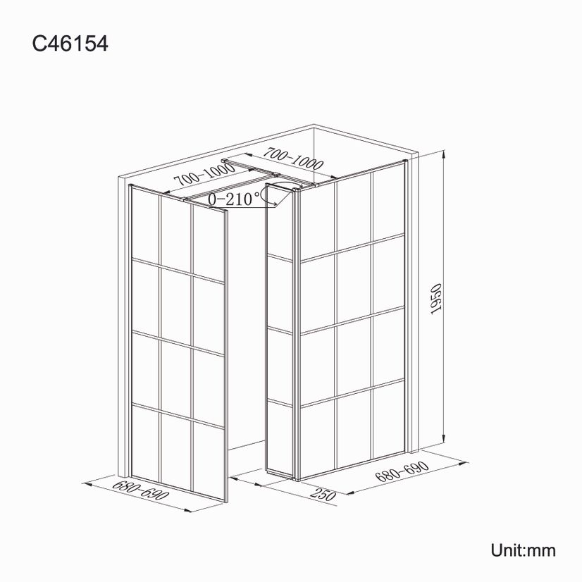 Munich Matt Black Crittall Style 8mm Walk In Shower Enclosure 700mm & 700mm Glass with Pivotal Return Panel
