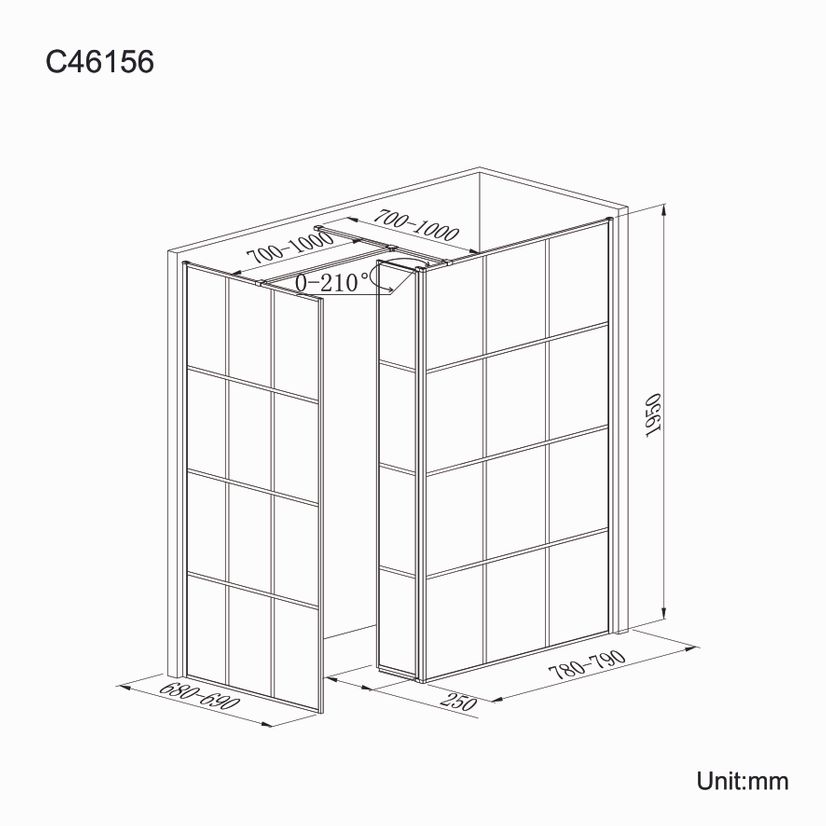 Munich Matt Black Crittall Style 8mm Walk In Shower Enclosure 800mm & 700mm Glass with Pivotal Return Panel