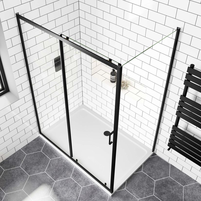 London Matt Black 6mm Sliding Shower Enclosure 1400x800mm