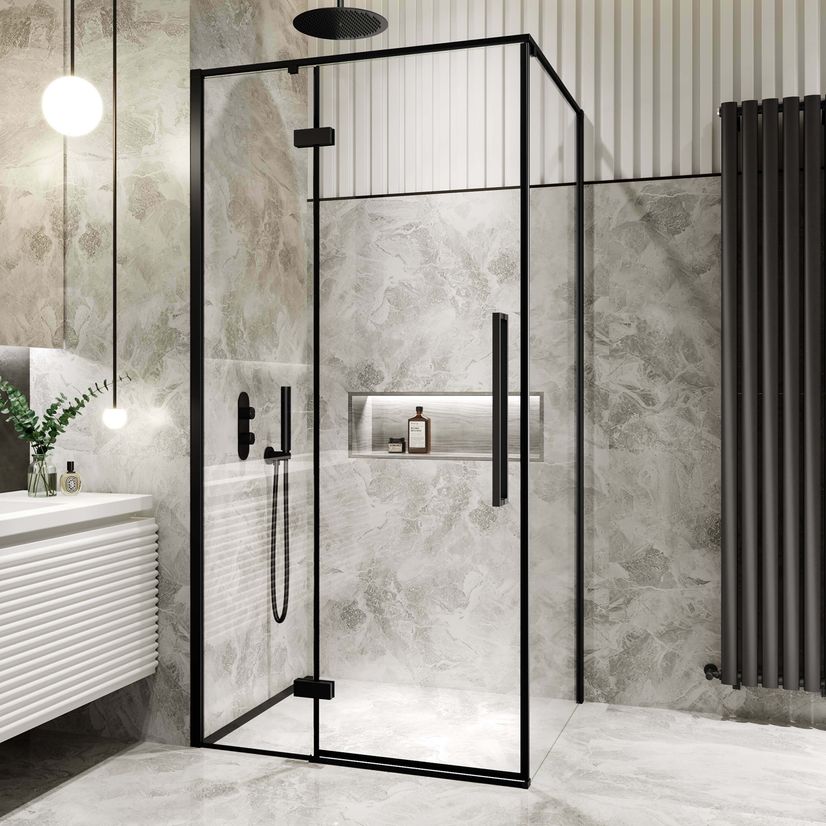 Helsinki Matt Black Premium Easy Clean 8mm Hinged Shower Enclosure 1000x800mm