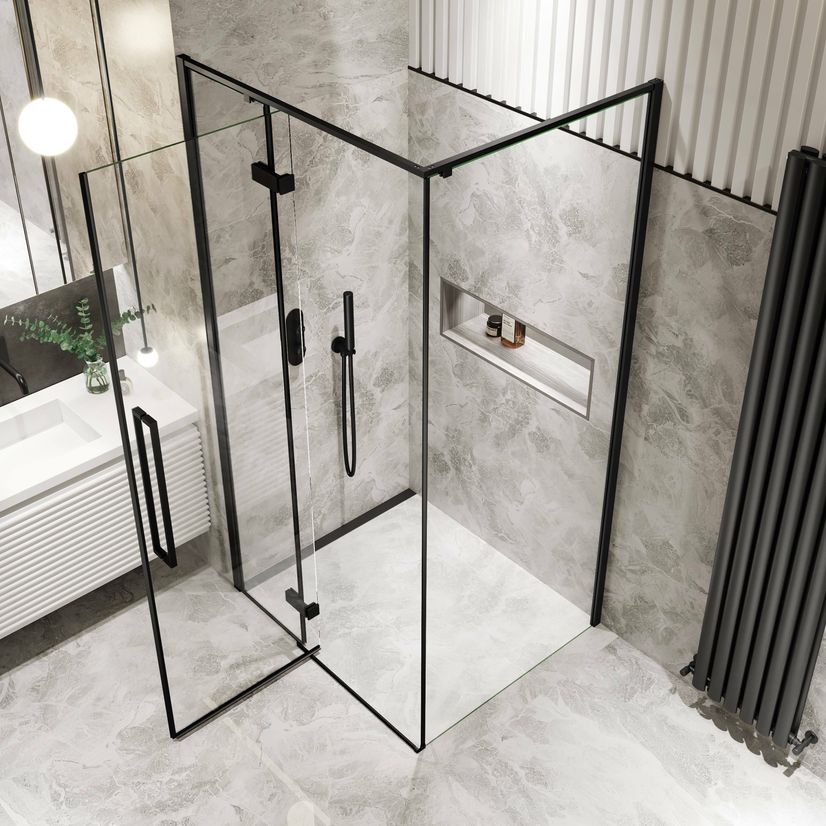 Helsinki Matt Black Premium Easy Clean 8mm Hinged Shower Enclosure 1000x800mm