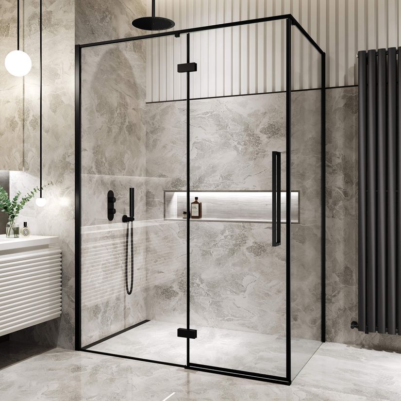 Helsinki Matt Black Premium Easy Clean 8mm Hinged Shower Enclosure 1400x800mm